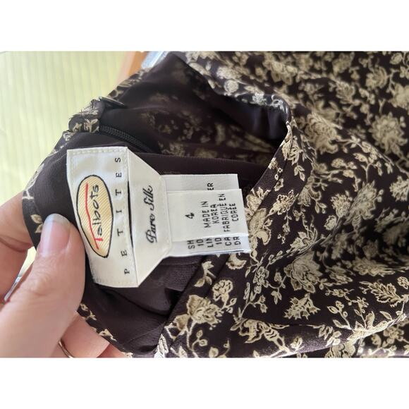 Vintage 90s Talbots Petite Pure Silk Brown Floral Cottagecore Skirt Midi Size 4 - Picture 3 of 6